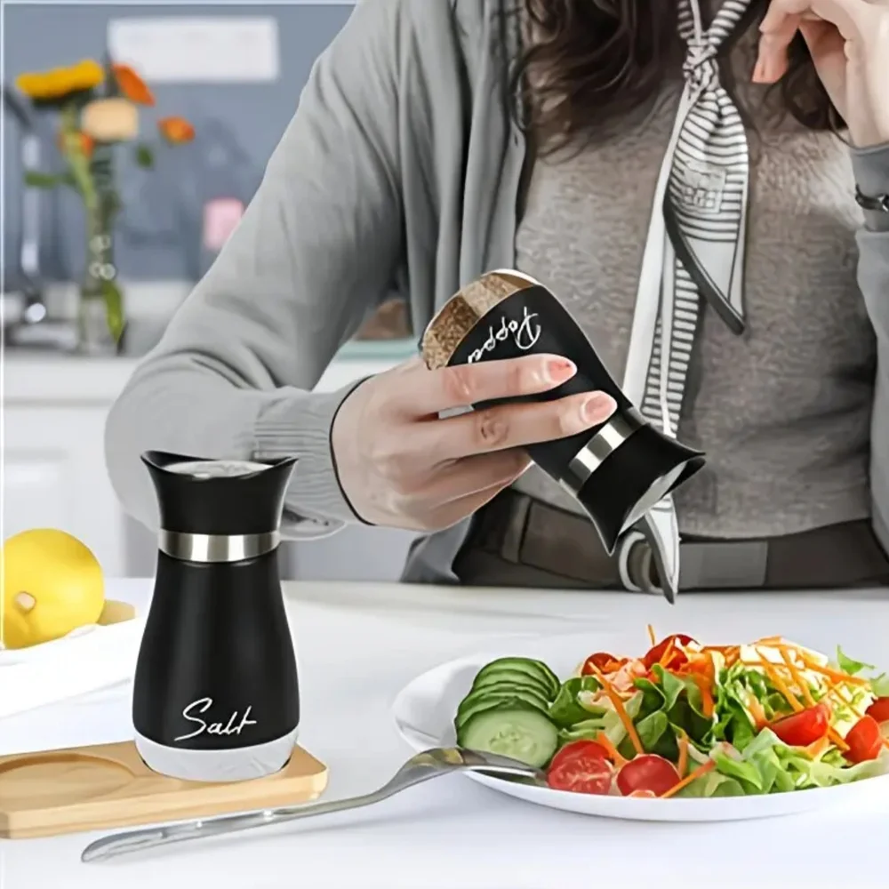 Black Salt and Pepper Set - Sleek Kitchen Seasoning Shakers